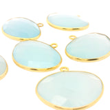 Half Oval Shape Aqua Chalcedony Bezel Pendant – 10x15mm & 15x20mm, One Loop, 925 Sterling Silver and Gold Plated Silver, 1 Pcs