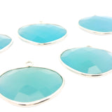 Half Oval Shape Aqua Chalcedony Bezel Pendant – 10x15mm & 15x20mm, One Loop, 925 Sterling Silver and Gold Plated Silver, 1 Pcs