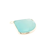 Quarter Circle Shape Aqua Chalcedony Bezel Pendant – 17mm, One Loop, 925 Sterling Silver and Gold Plated Silver, 1 Pcs