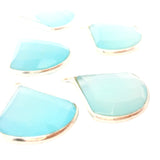 Quarter Circle Shape Aqua Chalcedony Bezel Pendant – 17mm, One Loop, 925 Sterling Silver and Gold Plated Silver, 1 Pcs