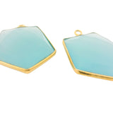 Tie Shape Aqua Chalcedony Bezel Pendant – 21x26mm, One Loop, 925 Sterling Silver and Gold Plated Silver, 1 Pcs