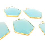 Tie Shape Aqua Chalcedony Bezel Pendant – 21x26mm, One Loop, 925 Sterling Silver and Gold Plated Silver, 1 Pcs