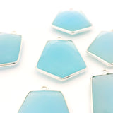 Tie Shape Aqua Chalcedony Bezel Pendant – 21x26mm, One Loop, 925 Sterling Silver and Gold Plated Silver, 1 Pcs