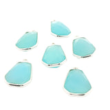 Wide Hexagon Shape Aqua Chalcedony Bezel Pendant – 10x15mm, One Loop, 925 Sterling Silver and Gold Plated Silver, 1 Pcs
