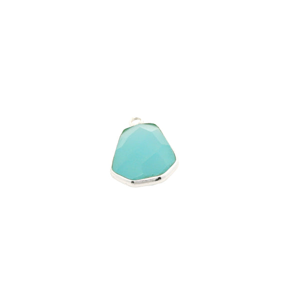 Wide Hexagon Shape Aqua Chalcedony Bezel Pendant – 10x15mm, One Loop, 925 Sterling Silver and Gold Plated Silver, 1 Pcs