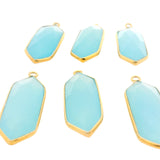 Long Marquise Shape Aqua Chalcedony Bezel Pendant – 9x25mm, One Loop, 925 Sterling Silver and Gold Plated Silver, 1 Pcs