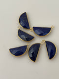 Lapis  Six Piece a Pack One loop Real Gold Plated  Lapis Bezel half Moon Shape Size:9mmX18mm.