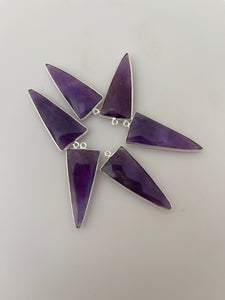 Amethyst a Pack of Six Pieces One Loop  Real Gold Plated And Sterling Silver  Amethyst Triangle Shape, Size : 15mmX35mm.