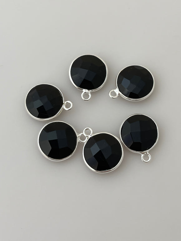 Black Onyx Six Piece a Pack One Loop Gold Plated And  Sterling Silver 925 Black onyx Coin  Shape, Two Size : 15mm,11mm