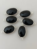 Black Onyx bezel Pack of Six Pieces  Connector Real Gold Plated And Sterling Silver Black Onyx Oval Shape, Size : 10mmX15mm.
