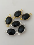 Black Onyx bezel Pack of Six Pieces  Connector Real Gold Plated And Sterling Silver Black Onyx Oval Shape, Size : 10mmX15mm.