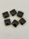 Black Onyx   Pack of Six Piece  Connector Gold Plated And Sterling Silver 925 Black Onyx Square Shape, Size : 15mm