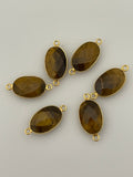Tiger Eye  bezel Pack of Six Pieces  Connector Real Gold Plated Tiger Eye Oval Shape, Size : 10mmX15mm.#DM 1407