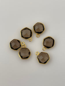 Smokey Quartz Bezel Six Piece a Pack one loop  Real Gold Plated and Sterling Silver 925 Bezel Hexagon  Shape, Size : 12mm.