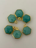 Amazonite  A Pack of Six Piece One Loop Gold Plated  Amazonite  Hexagon Shape, Size : 9mm#DM 911
