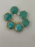 Amazonite  A Pack of Six Piece One Loop Gold Plated  Amazonite  Hexagon Shape, Size : 9mm#DM 911