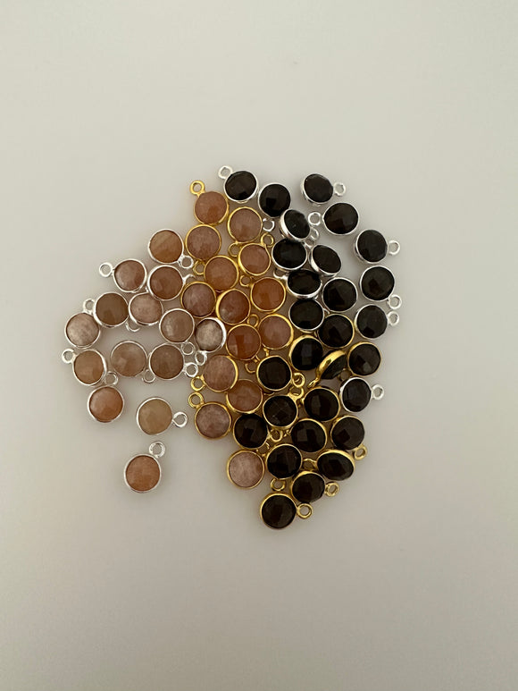 Coin Shape  6mm 14 pcs. Per Pack, One Loop Gold Plated & Sterling Silver, Choice Of Your Gemstone.