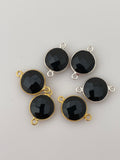 Black Onyx Pack of Six Pieces Connector Real Gold Plated and Sterling Silver 925 Black Onyx Coin  Shape, Size : 11mm.
