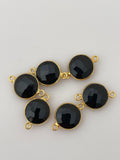 Black Onyx Pack of Six Pieces Connector Real Gold Plated and Sterling Silver 925 Black Onyx Coin  Shape, Size : 11mm.