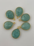 Amazonite Bezel Pack of Six Piece One Loop Real Gold Plated  Amazonite  Pear Shape, Size : 12mX15m.DM 457