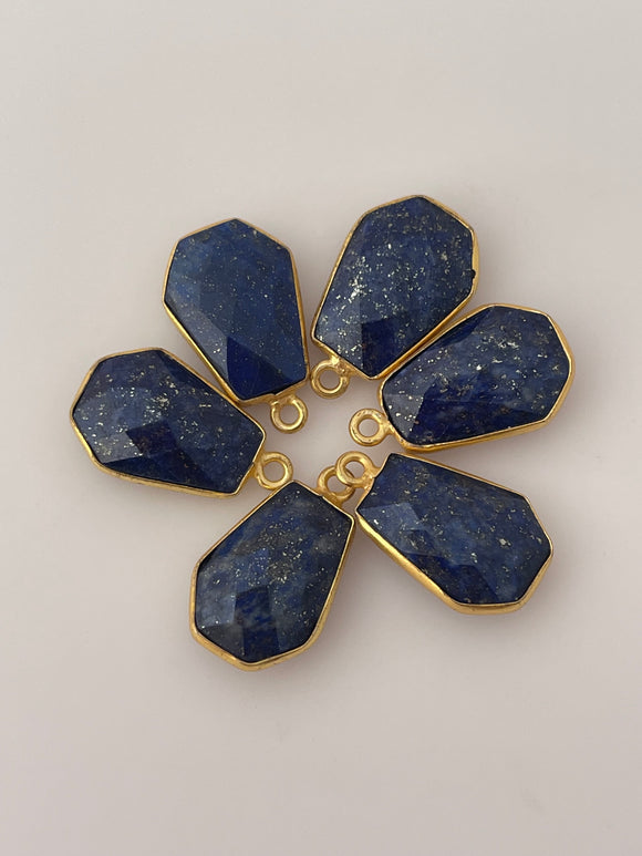Lapis  Six Pieces in a pack One Loop Real Gold Plated And Sterling Silver Lapis Wide Hexagon Shape,Size:11mmX15mm.