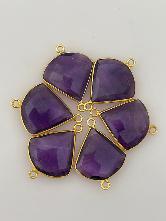 Amethyst  Bezel Six Pieces Connector Gold Plated And Sterling Silver  Amethyst Two Loop  ,QTR Circle Shape, Size : 17mm.