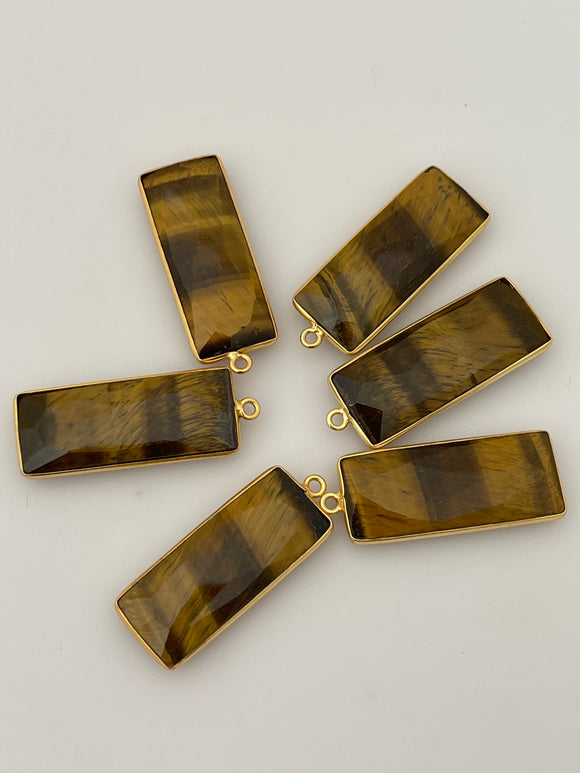 Tiger Eye one Pack of   Six Pieces One Loop Real Gold Plated Tiger Eye  Rectangle Shape, Size : 12mmX30mm.#DM 1439