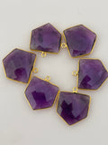 Amethyst Pack of Six Piece One Loop Real Gold Plated Amethyst Bezel ,Pentagon Shape, Size : 18mmX18mm.#DM 386