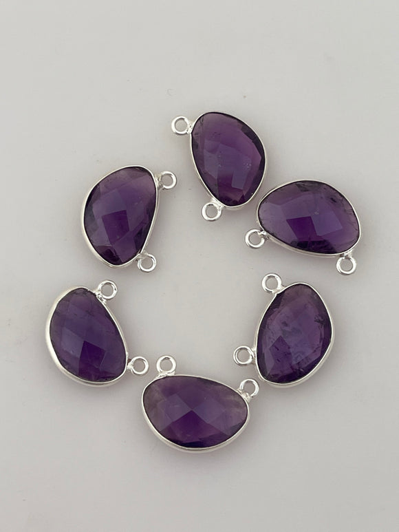 Amethyst Bezel Pack of Six Pieces Connector Real Gold Plated  Sterling Silver Amethyst  H Oval Shape, Size :10mmX15mm.