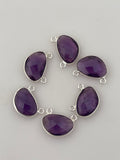 Amethyst Bezel Pack of Six Pieces Connector Real Gold Plated  Sterling Silver Amethyst  H Oval Shape, Size :10mmX15mm.