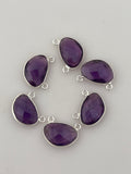 Amethyst Bezel Pack of Six Pieces Connector Real Gold Plated  Sterling Silver Amethyst  H Oval Shape, Size :10mmX15mm.