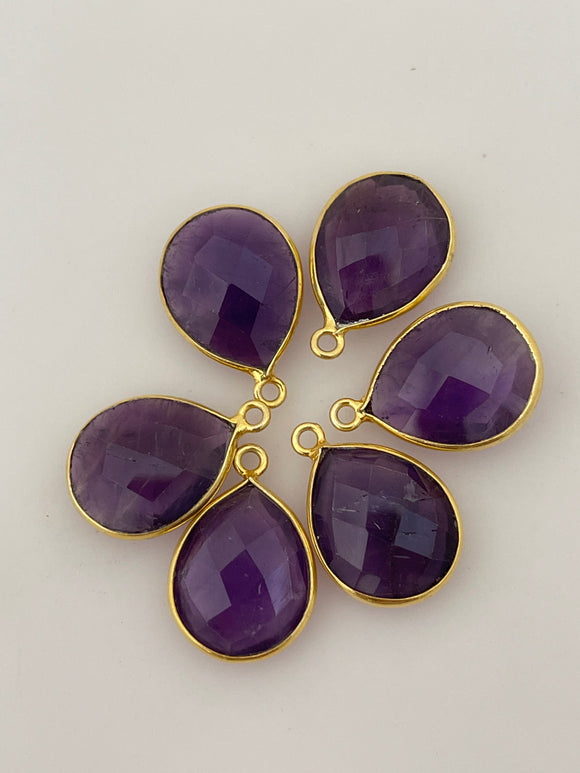 Amethyst Bezel Pack of Pieces One Loop  Real Gold Plated And Sterling Silver Amethyst Bezel Pear Shape,Size:12mX15m.