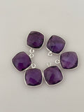 Amethyst Pack of Pieces One Loop  Gold Plated And  Sterling Silver 925 Amethyst  Bezel Cushion Shape,Size:12mmAnd 15mm .
