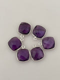 Amethyst Pack of Pieces One Loop  Gold Plated And  Sterling Silver 925 Amethyst  Bezel Cushion Shape,Size:12mmAnd 15mm .