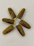 Tiger Eye Pack of Pieces One Loop  Real Gold Plated and Sterling Silver 925 Tiger Eye Bezel Round Triangle  Shape,Size:9mmX23mm.