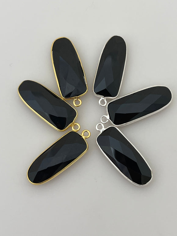 Black Onyx Pack of Pieces One Loop  Real Gold Plated and Sterling Silver 925 Black Onyx Bezel Round Triangle  Shape,Size:9mmX23mm.