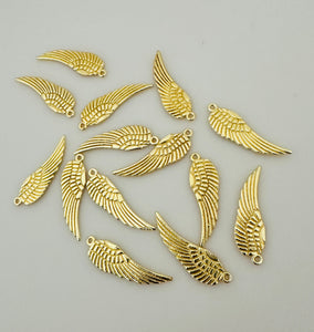 Gold Finish Leaf Charm 14 Pcs Size: 29mmX9mm, Gold Finish E-coated Components/Findings.#CS61BMGO