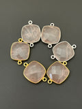Rose Quartz  of Six Pieces Connector Gold Plated And  Sterling Silver 925  Rose Quartz Cushion Shape, Size :15mm