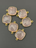 Rose Quartz  of Six Pieces Connector Gold Plated And  Sterling Silver 925  Rose Quartz Cushion Shape, Size :15mm