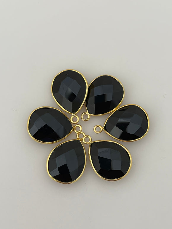 Black Onyx Pack of Six Piece One Loop Real Gold Plated And  Sterling Silver Black Onyx Pear Shape, Size : 12mX15m.#DM 521