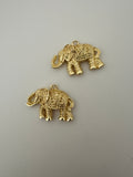 2 Pcs. Gold Finish Elephant  Pendant /Charm  E-coated, Copper Finding Size:39mmX22mm #CD13BMGO