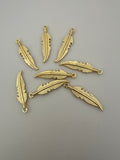 6 Pcs. Gold Finish Leaf Pendant /Charm  E-coated, Copper Finding Size:40mmX10mm #CS62BMGO