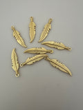 6 Pcs. Gold Finish Leaf Pendant /Charm  E-coated, Copper Finding Size:40mmX10mm #CS62BMGO