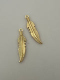 6 Pcs. Gold Finish Leaf Pendant /Charm  E-coated, Copper Finding Size:40mmX10mm #CS62BMGO