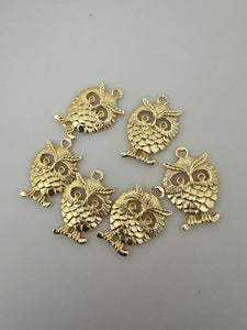 6Pcs. Gold Finish Owl  Pendent /Charm  E-coated, Copper Finding Size:34mmX23mm