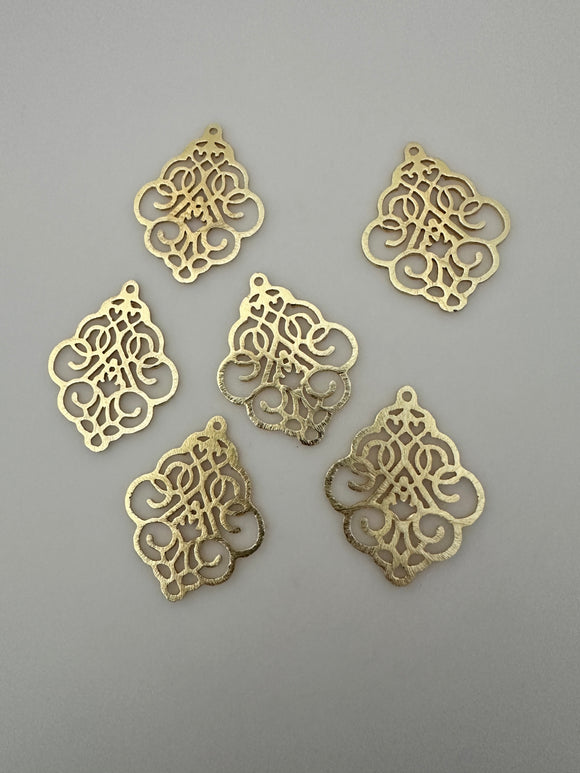 6 Pcs. Gold Finish  Pendant /Charm  E-coated, Copper Finding Size:40mmX31mm #CD10BMGO