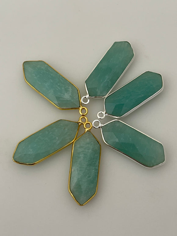 Amazonite  Six  Pieces in a Pack One Loop Bezel Gold Plated Sterling Silver Amazonite  Quartz Long Marquise  Shape,Size:9mmX25mm.