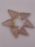 Rose Quartz Bezel Pack of Six  Pieces One Loop Gold Plated And Sterling Silver 925  Light Rose Quartz Triangle Shape, Size : 15mmX20mm