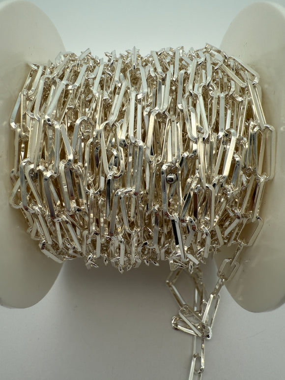 Paperclip Chain Thick Paper Clip Sterling Solid  Silver Chain Rectangular Triangle Wire  1mm  Chain, Size 11.4mmX4.2mm | 1 Foot