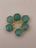 Aqua Chalcedony  Pack of Pieces One Loop Real Gold Plated and Sterling Silver 925 Aqua Chalcedony Hexagon  Shape,Size:9mm